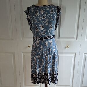 LOFT Blue and White Flutter Sleeve Sundress